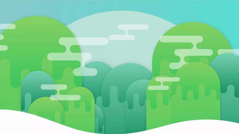 Gif animation showing the web page with illustrations of mountains and clouds moving